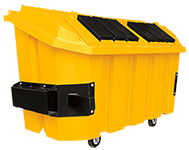 contenedor de basura industrial color amarillo con para descarga trasera