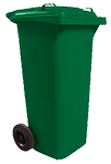 contenedor de plastico para basura color verde con ruedas de 120 litros de capacidad