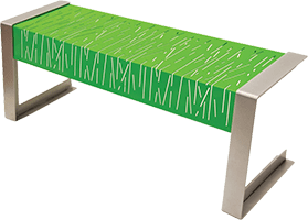 banca metálica para parques asiento forma escuadra con perforaciones con forma de líneas color verde squadra1