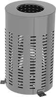 bote de basura para parque cilindrico con perforaciones en forma de ovalo con placa para atornillar al suelo