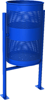 bote de basura para parques cilindrico metalico con perforaciones en color azul