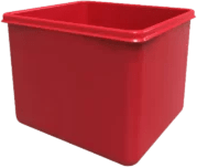 Caja agrícola de plástico color rojo sin tapa con una capacidad de volumen de 100 litros