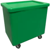 Caja agrícola de plástico color verde con tapa con una capacidad de volumen de 120 litros