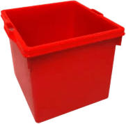 Caja agrícola de plástico color rojo sin tapa, incluye asas integradas con una capacidad de volumen de 60 litros