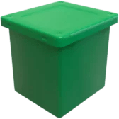 Caja agrícola de plástico color verde con tapa con una capacidad de volumen de 65 litros