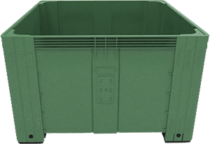 Caja agrícola de plástico sin rejilla color verde con una capacidad de volumen de 780 litros