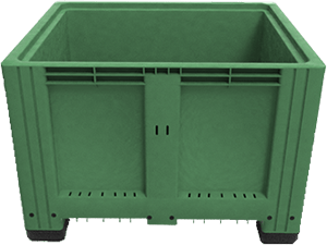 Caja agrícola de plástico sin rejilla color verde con una capacidad de volumen de 760 litros