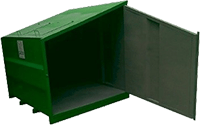 contenedor de basura metálico grande cielo cerrado 1 metro cubico color verde puerta lateral