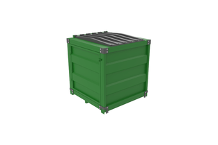 Contenedor para basura metálico modular armable de 1.7 m³ de capacidad, color verde, con tapa superior y estructura reforzada