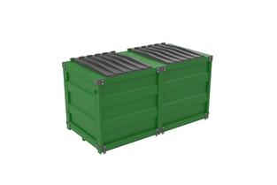 Contenedor para basura metálico modular armable de doble módulo con 3.4 m³ de capacidad, color verde, con tapas superiores
