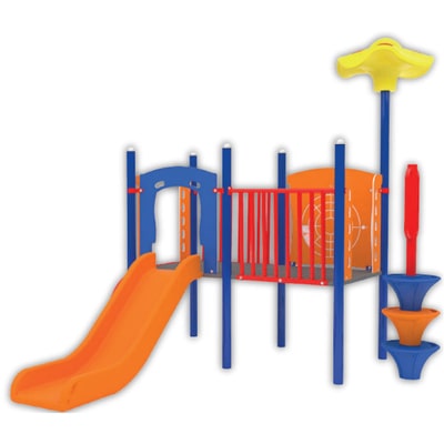 juego para parques infantiles con una resbaladilla naranja modelo merida 400