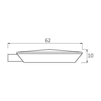Diagrama acotado de la luminaria LED Marbella de Xanthium con dimensiones de 62 cm de largo y 10 cm de alto.