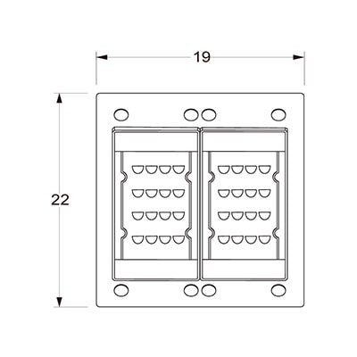 Diagrama acotado de la luminaria LED Wallpack de Xanthium con dimensiones de 22 cm de alto y 19 cm de ancho.