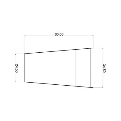 Diagrama acotado de la luminaria LED XT Slim de Xanthium con largo de 60 cm y ancho de 34 cm.