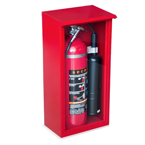Porta extintor de acero pintado color rojo para pared