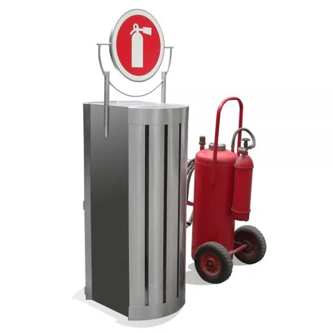 Porta extintor grande acero inoxidable para centro comercial con cerradura