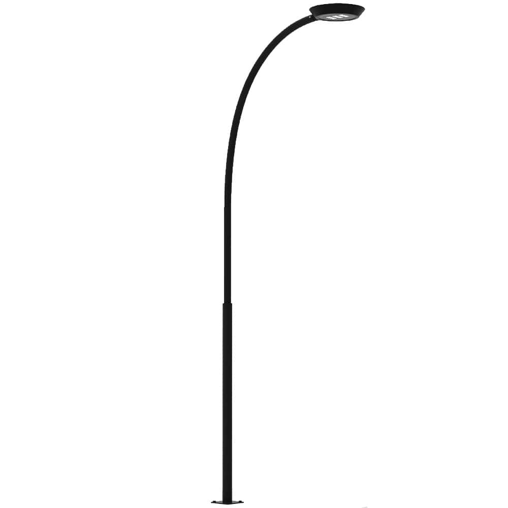 Poste metálico para alumbrado público modelo Barcelona con diseño curvo contemporáneo en acero galvanizado