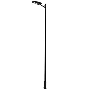 Poste metálico de alumbrado público modelo Bombay con brazo recto soportado por tirantes y base decorativa para áreas urbanas elegantes