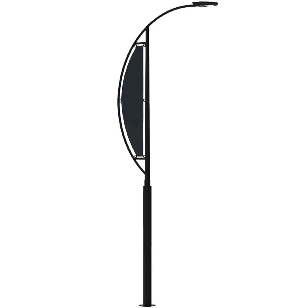 Poste metálico para alumbrado público modelo Kurve con espacio publicitario curvo en acero galvanizado