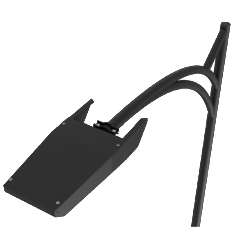 Detalle superior del poste metálico de alumbrado público modelo Norte