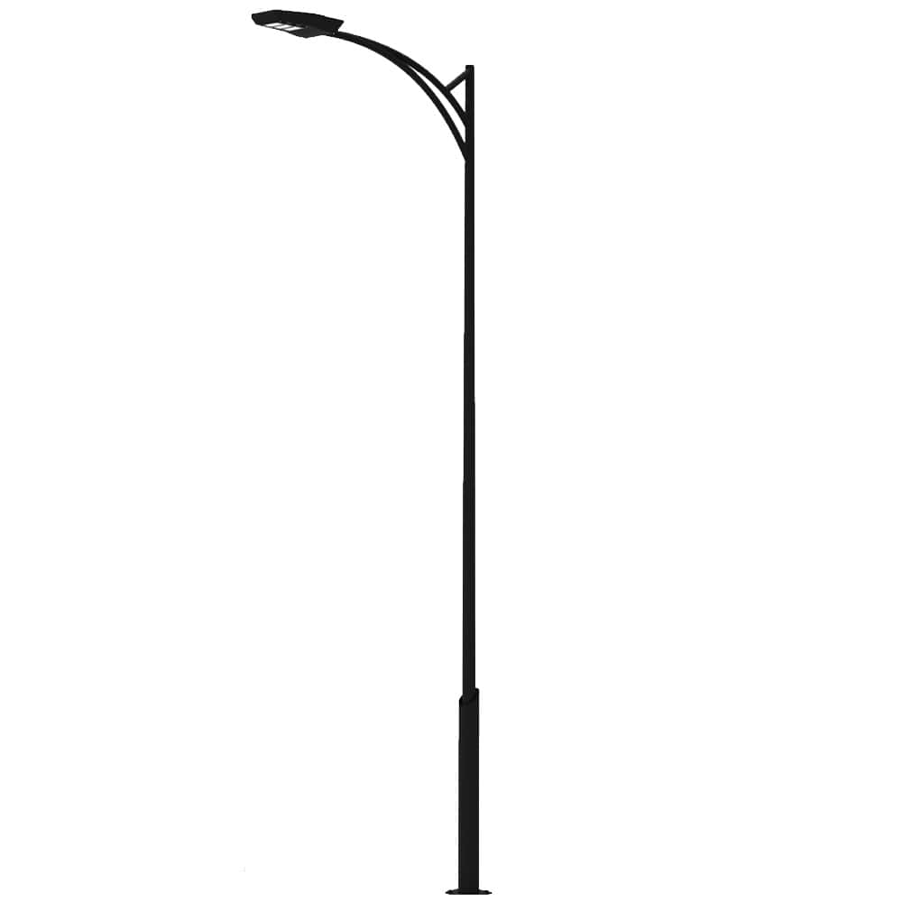 Poste metálico de alumbrado público modelo Norte con diseño doble brazo curvo de acero galvanizado