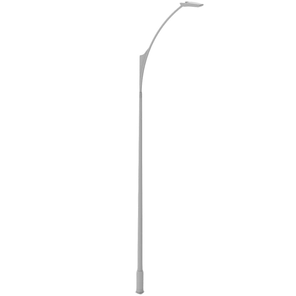 Poste metálico para alumbrado público modelo Querétaro con diseño estilizado en acero galvanizado y brazo curvo reforzado.