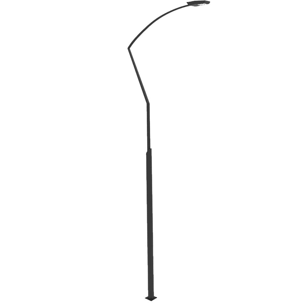 Poste metálico para alumbrado público modelo TZ-1 fabricado en acero galvanizado con brazo curvo moderno